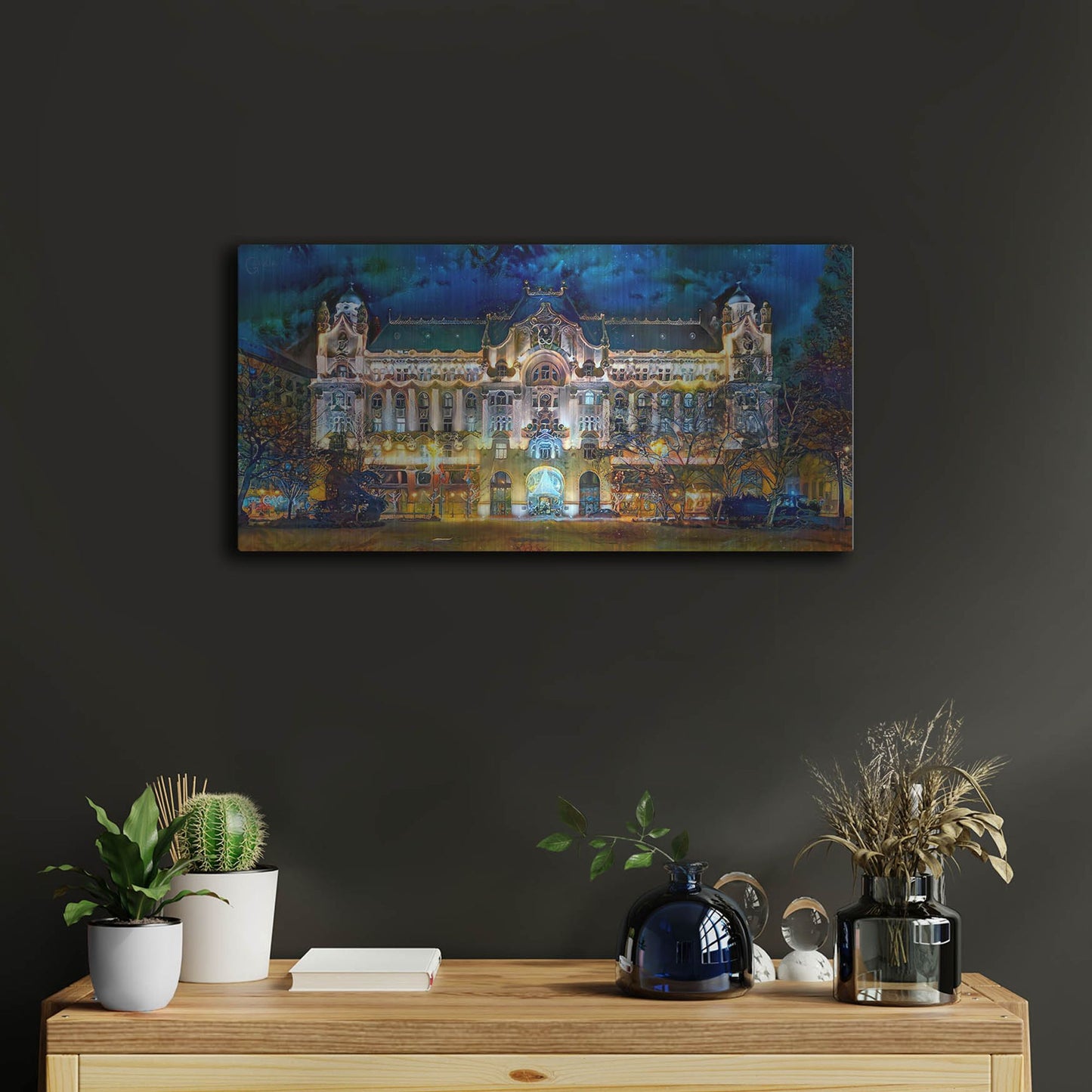 Luxe Metal Art 'Hungary Budapest Gresham Palace' by Pedro Gavidia, Metal Wall Art,24x12