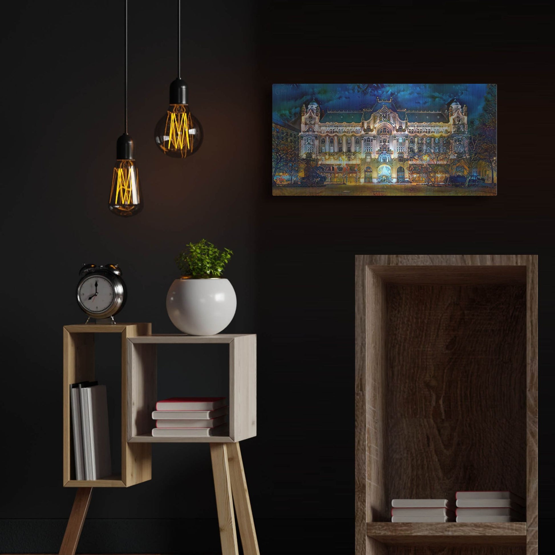 Luxe Metal Art 'Hungary Budapest Gresham Palace' by Pedro Gavidia, Metal Wall Art,24x12