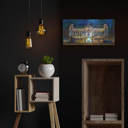 Luxe Metal Art 'Hungary Budapest Gresham Palace' by Pedro Gavidia, Metal Wall Art,24x12