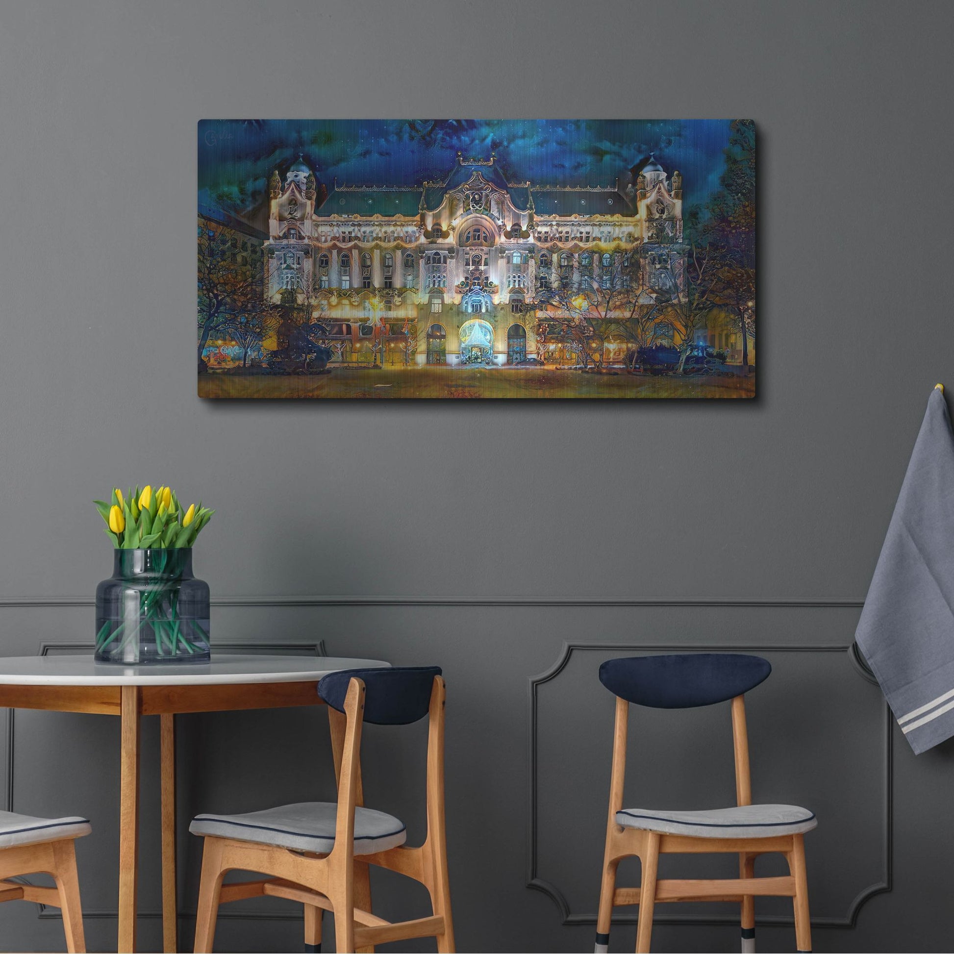 Luxe Metal Art 'Hungary Budapest Gresham Palace' by Pedro Gavidia, Metal Wall Art,48x24