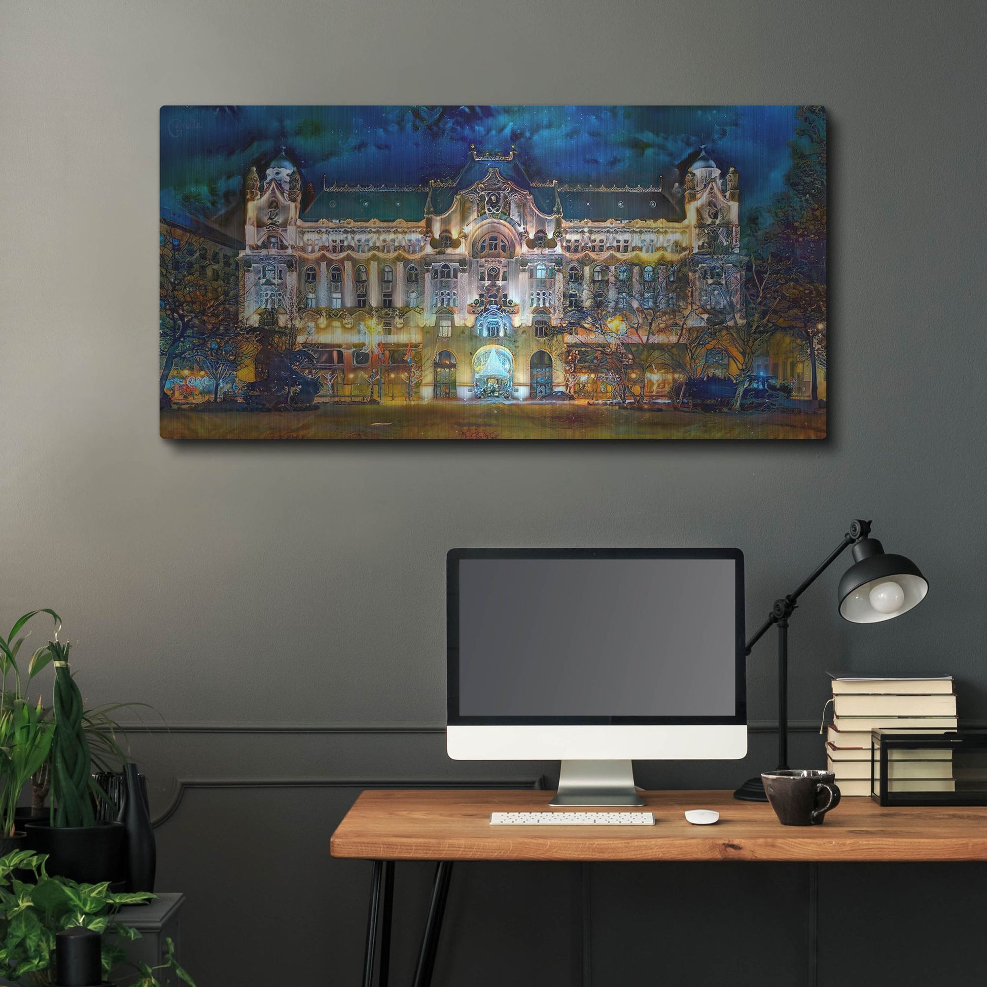 Luxe Metal Art 'Hungary Budapest Gresham Palace' by Pedro Gavidia, Metal Wall Art,48x24