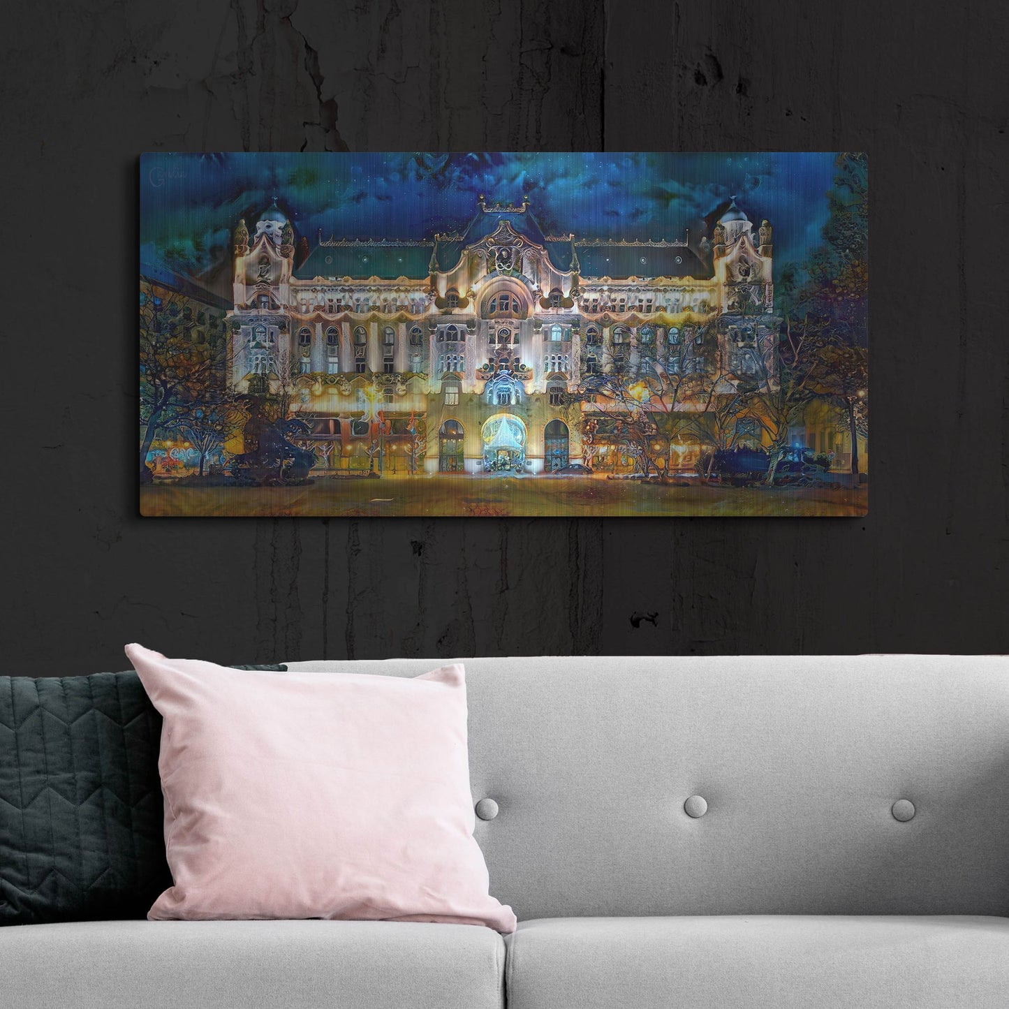 Luxe Metal Art 'Hungary Budapest Gresham Palace' by Pedro Gavidia, Metal Wall Art,48x24