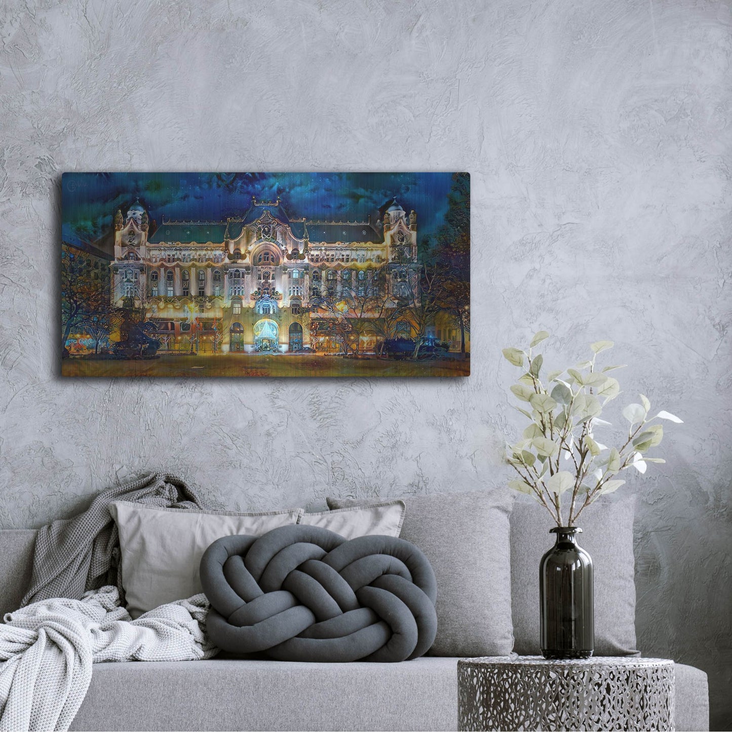 Luxe Metal Art 'Hungary Budapest Gresham Palace' by Pedro Gavidia, Metal Wall Art,48x24