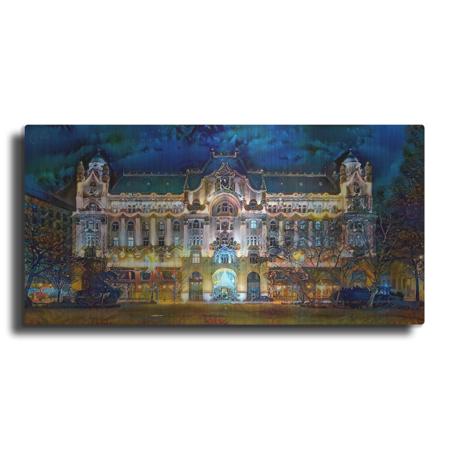 Luxe Metal Art 'Hungary Budapest Gresham Palace' by Pedro Gavidia, Metal Wall Art