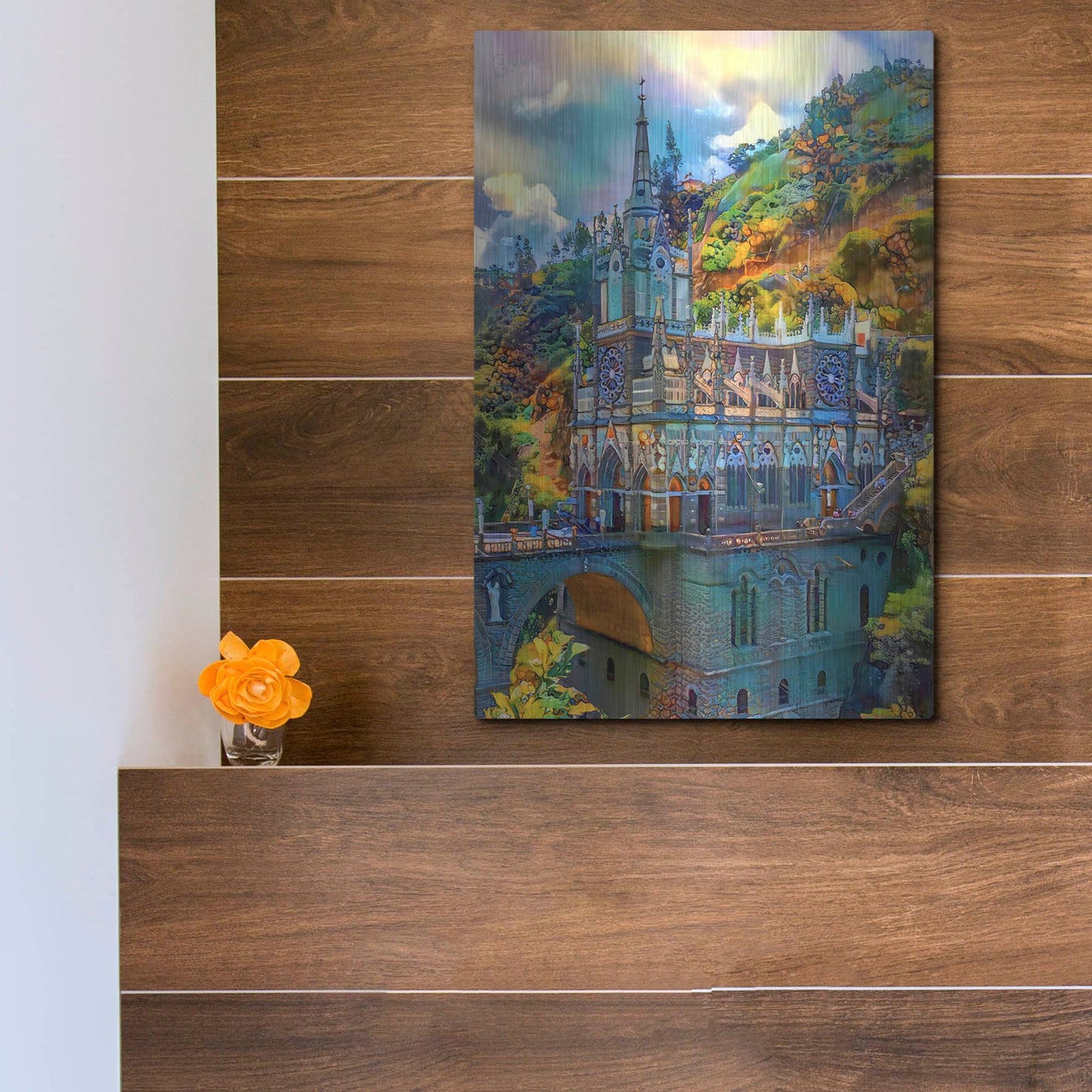 Luxe Metal Art 'Ipiales Colombia Nuestra Sen~Ora De Las Lajas Sanctuary' by Pedro Gavidia, Metal Wall Art,12x16