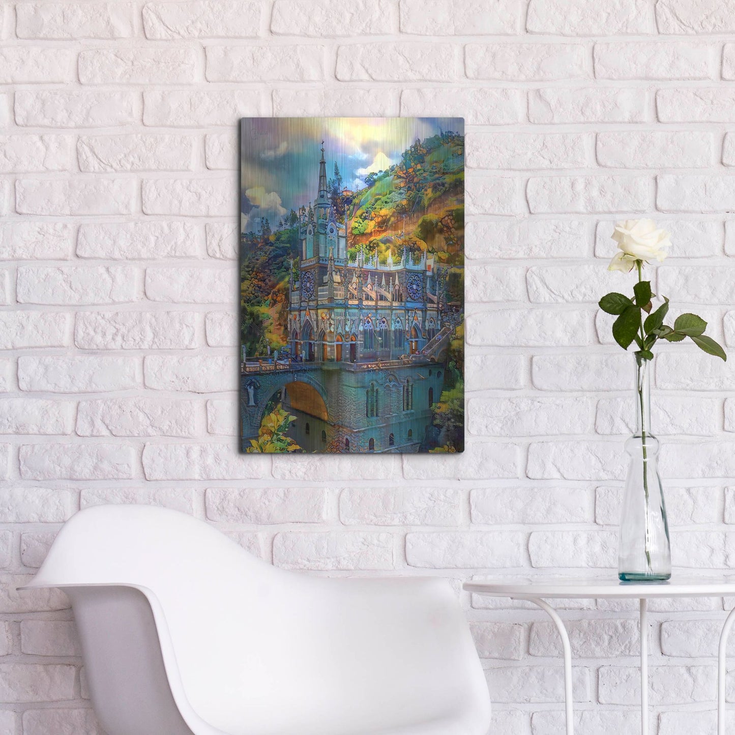 Luxe Metal Art 'Ipiales Colombia Nuestra Sen~Ora De Las Lajas Sanctuary' by Pedro Gavidia, Metal Wall Art,16x24