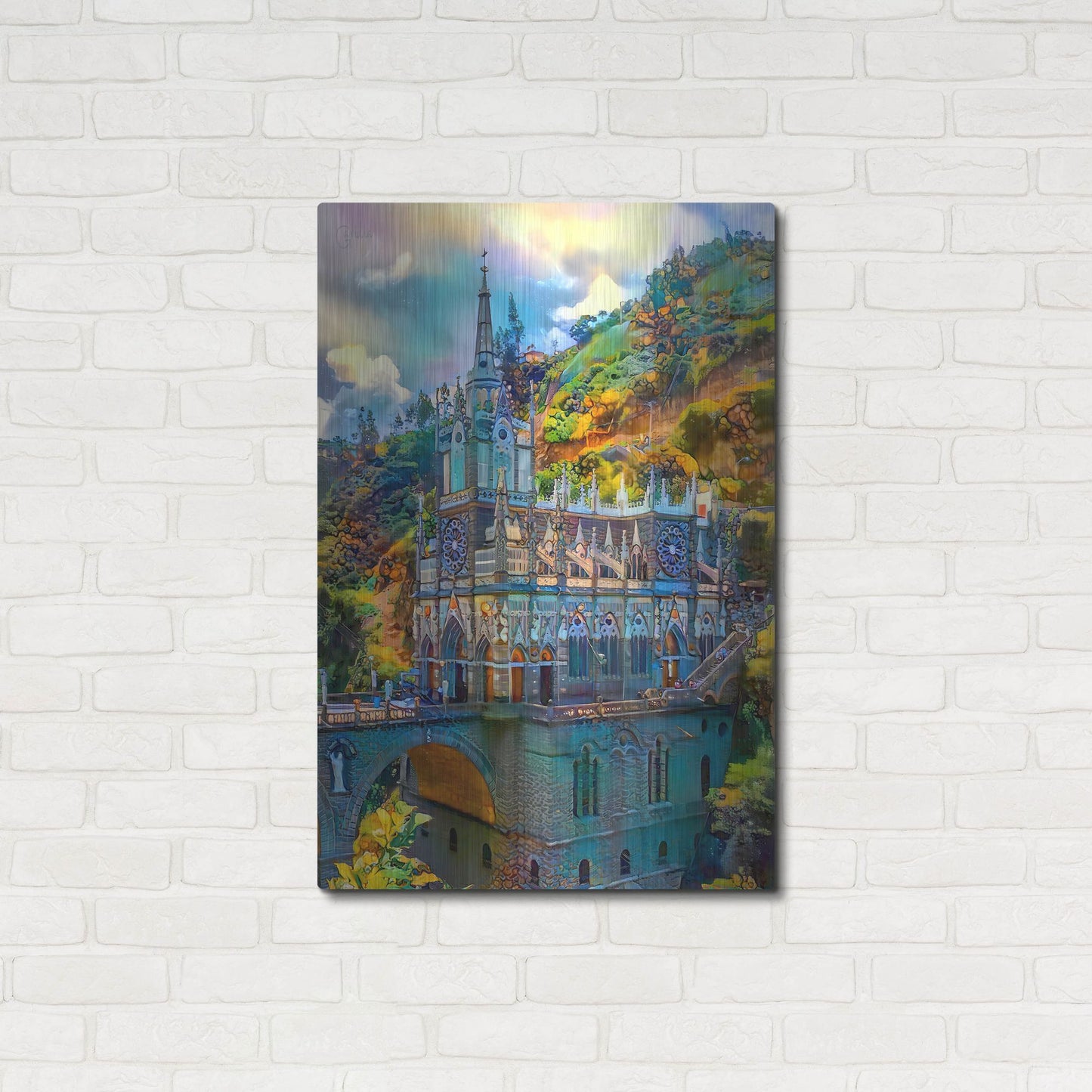 Luxe Metal Art 'Ipiales Colombia Nuestra Sen~Ora De Las Lajas Sanctuary' by Pedro Gavidia, Metal Wall Art,24x36