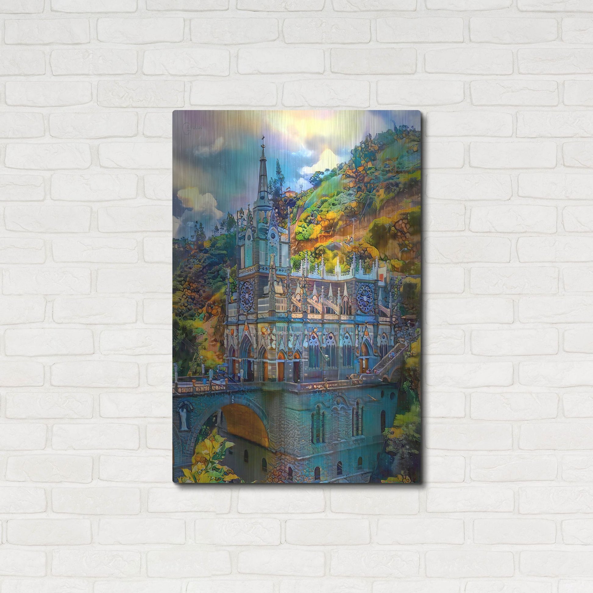 Luxe Metal Art 'Ipiales Colombia Nuestra Sen~Ora De Las Lajas Sanctuary' by Pedro Gavidia, Metal Wall Art,24x36