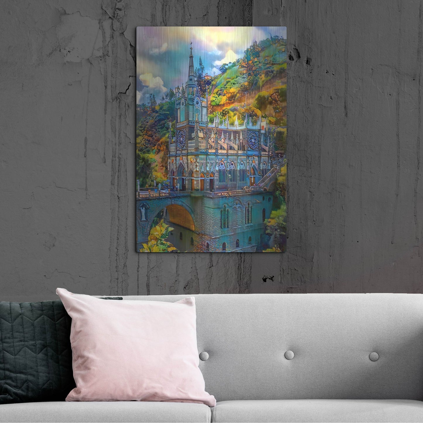 Luxe Metal Art 'Ipiales Colombia Nuestra Sen~Ora De Las Lajas Sanctuary' by Pedro Gavidia, Metal Wall Art,24x36