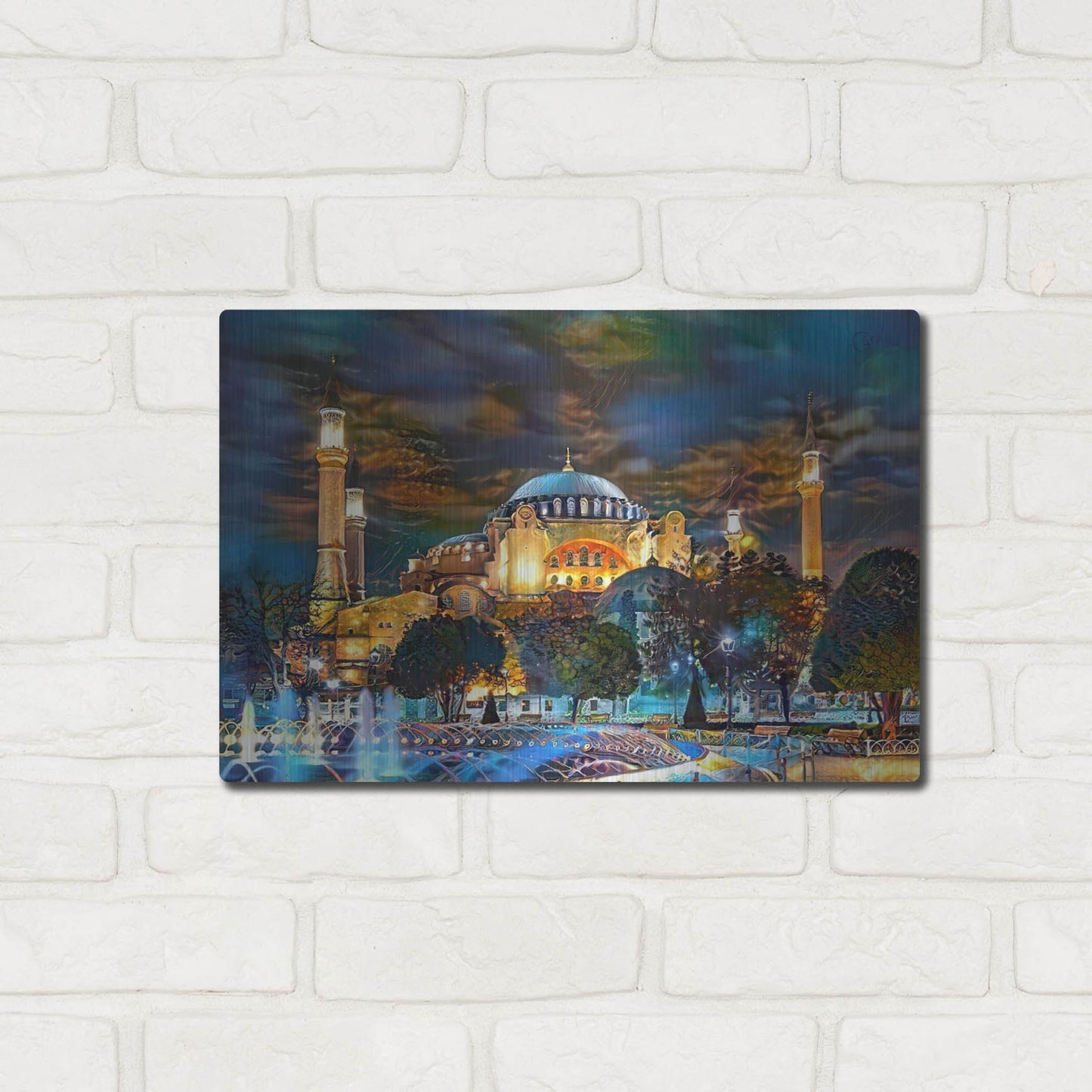 Luxe Metal Art 'Istanbul Turkey Hagia Sophia Fountain' by Pedro Gavidia, Metal Wall Art,16x12