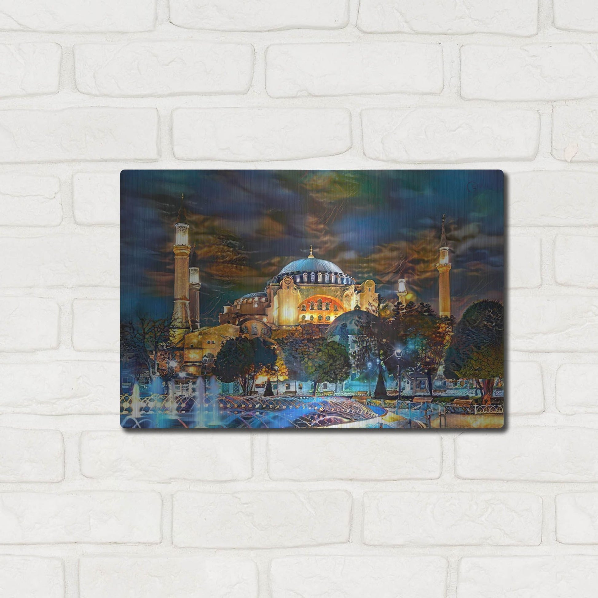 Luxe Metal Art 'Istanbul Turkey Hagia Sophia Fountain' by Pedro Gavidia, Metal Wall Art,16x12