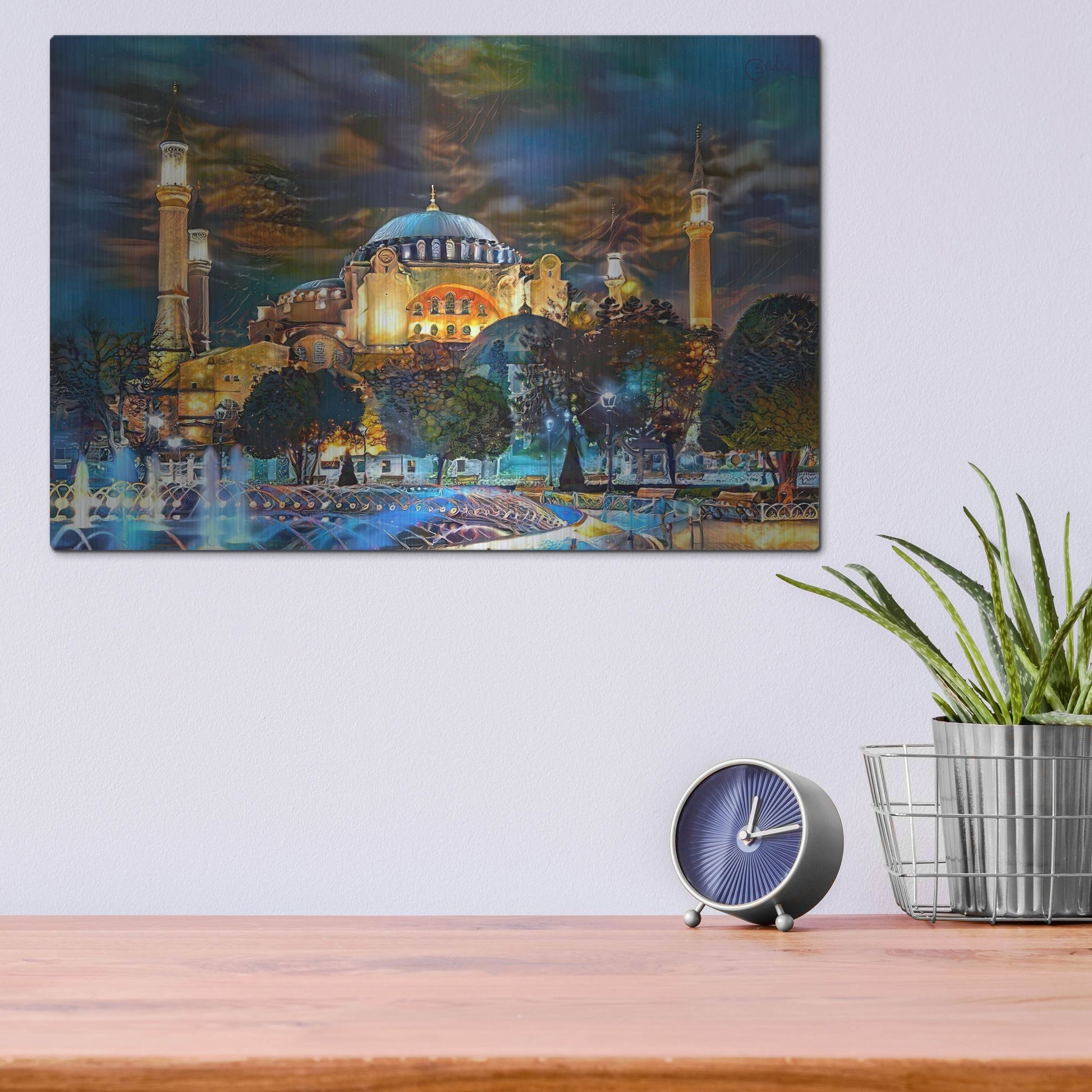 Luxe Metal Art 'Istanbul Turkey Hagia Sophia Fountain' by Pedro Gavidia, Metal Wall Art,16x12