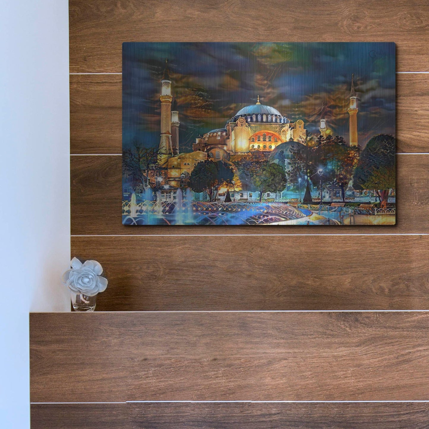 Luxe Metal Art 'Istanbul Turkey Hagia Sophia Fountain' by Pedro Gavidia, Metal Wall Art,16x12