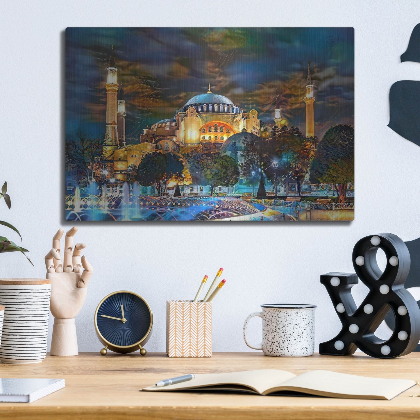 Luxe Metal Art 'Istanbul Turkey Hagia Sophia Fountain' by Pedro Gavidia, Metal Wall Art,16x12