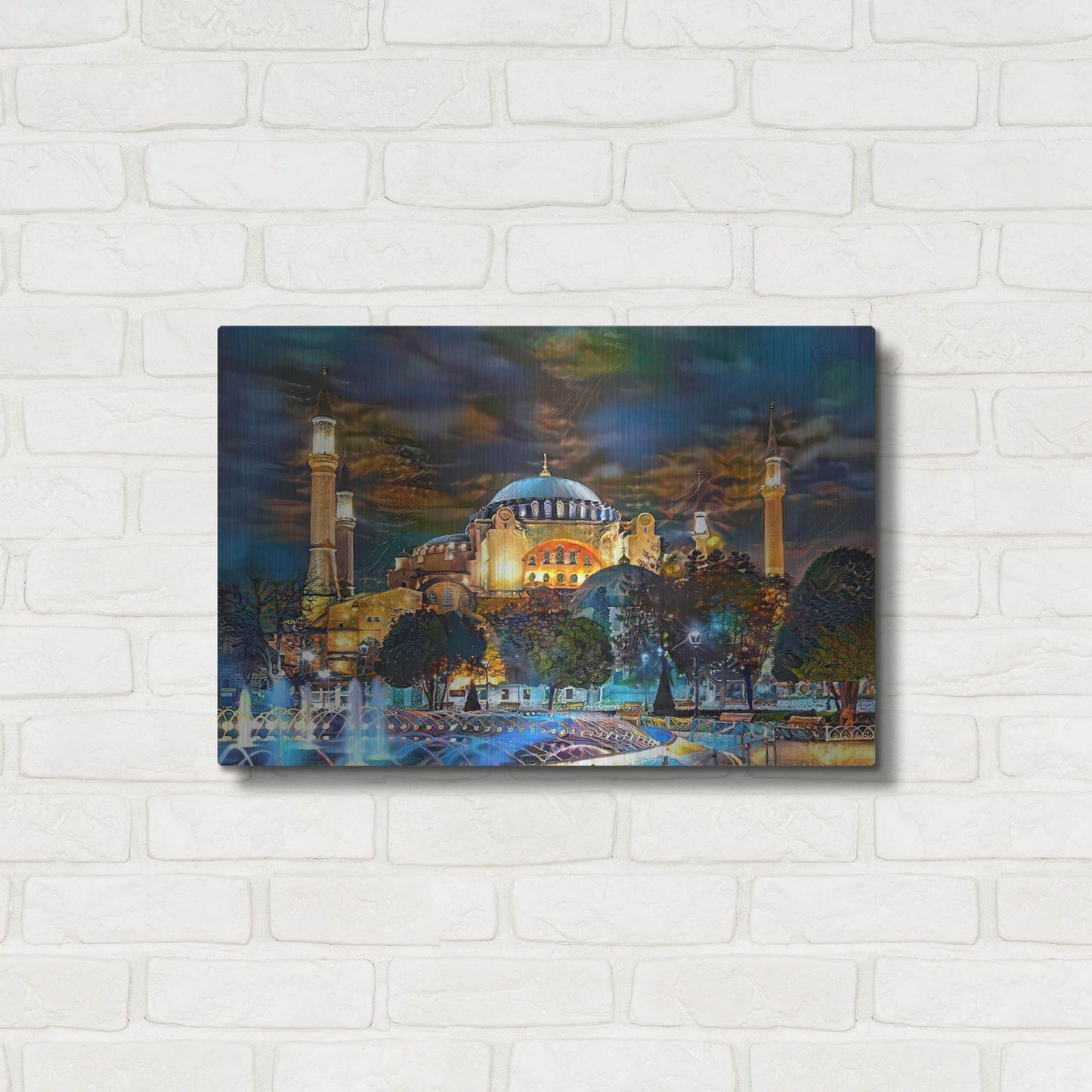 Luxe Metal Art 'Istanbul Turkey Hagia Sophia Fountain' by Pedro Gavidia, Metal Wall Art,24x16