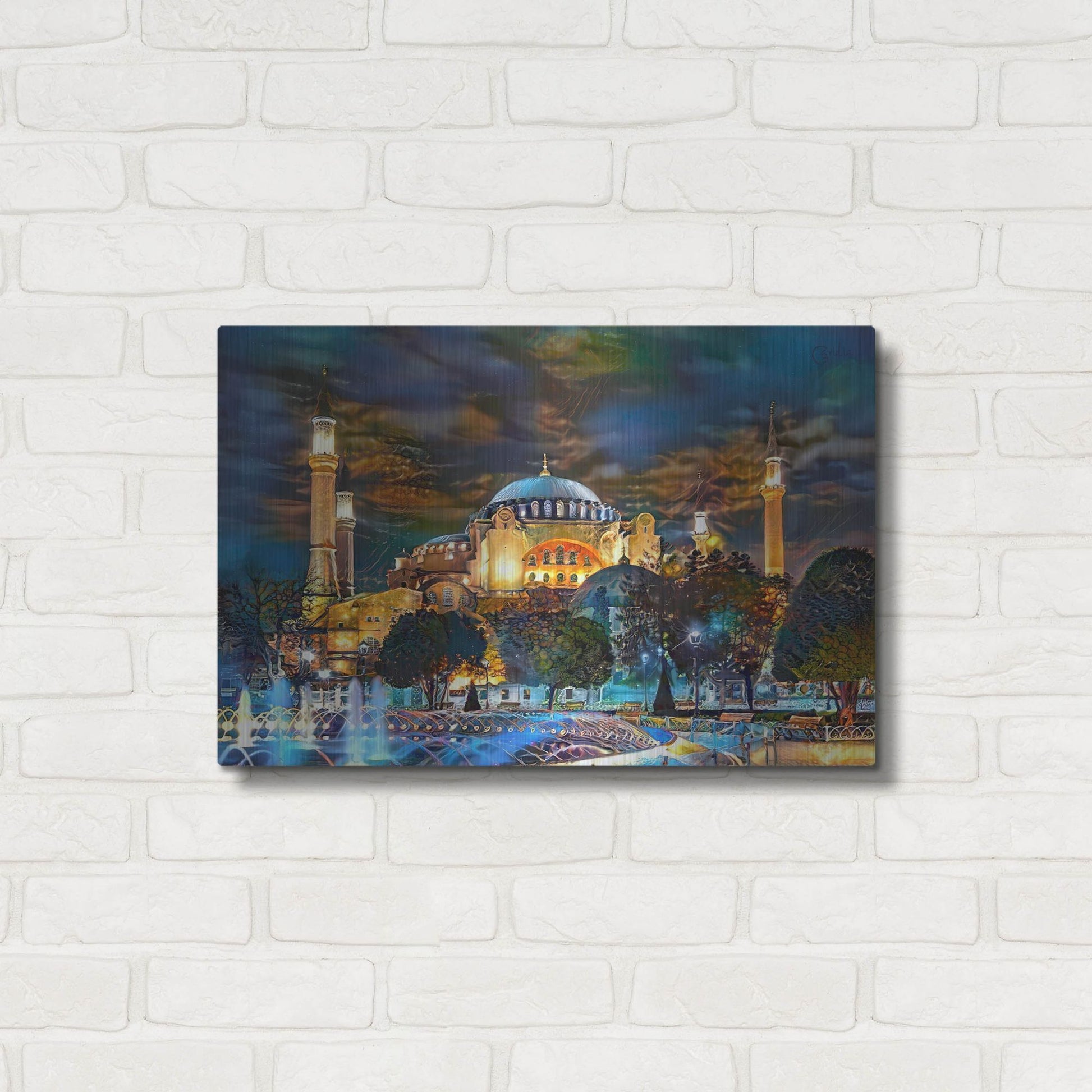 Luxe Metal Art 'Istanbul Turkey Hagia Sophia Fountain' by Pedro Gavidia, Metal Wall Art,24x16