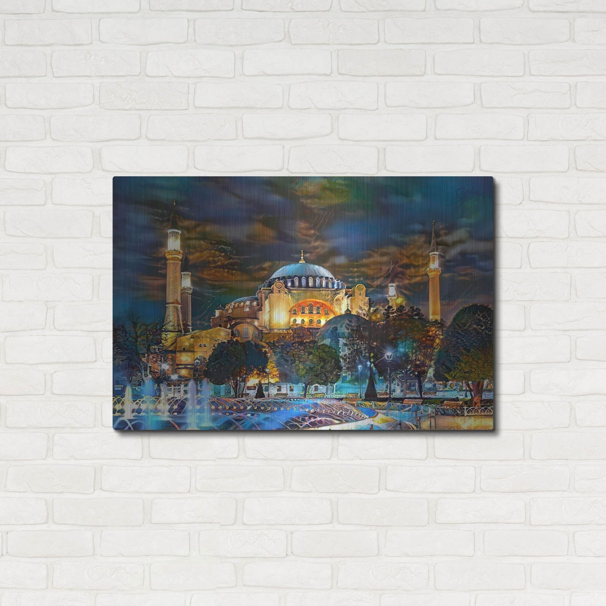 Luxe Metal Art 'Istanbul Turkey Hagia Sophia Fountain' by Pedro Gavidia, Metal Wall Art,36x24