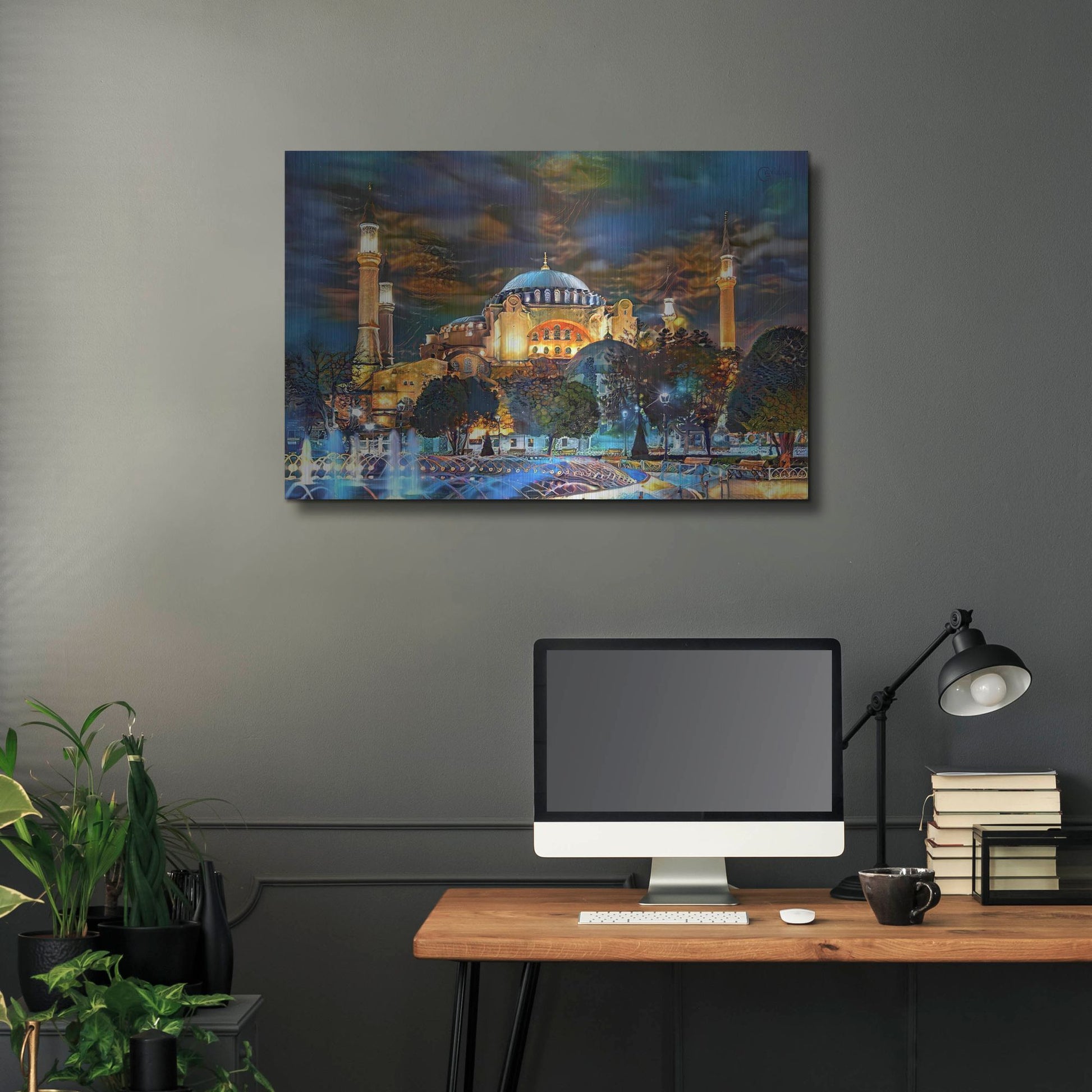 Luxe Metal Art 'Istanbul Turkey Hagia Sophia Fountain' by Pedro Gavidia, Metal Wall Art,36x24