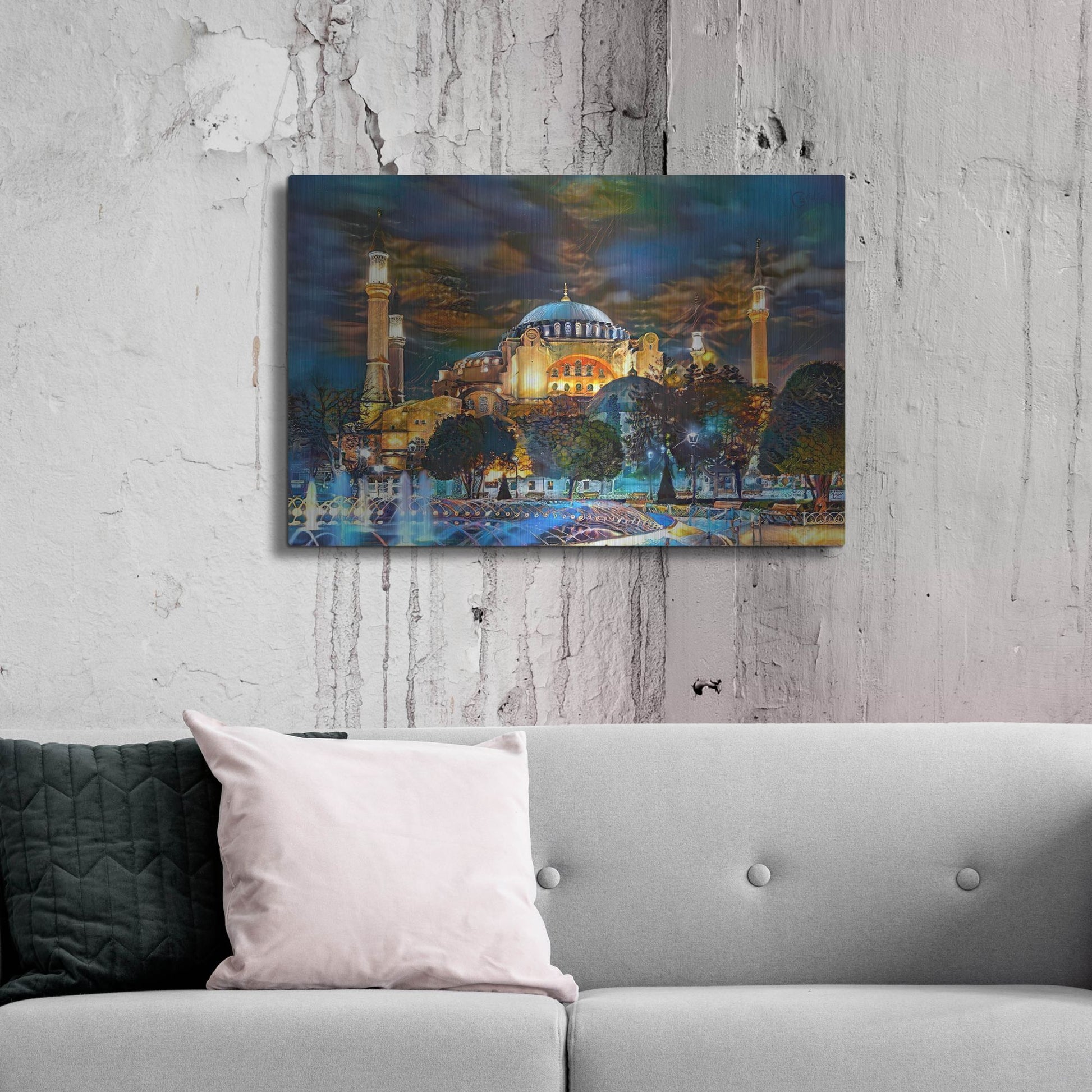 Luxe Metal Art 'Istanbul Turkey Hagia Sophia Fountain' by Pedro Gavidia, Metal Wall Art,36x24