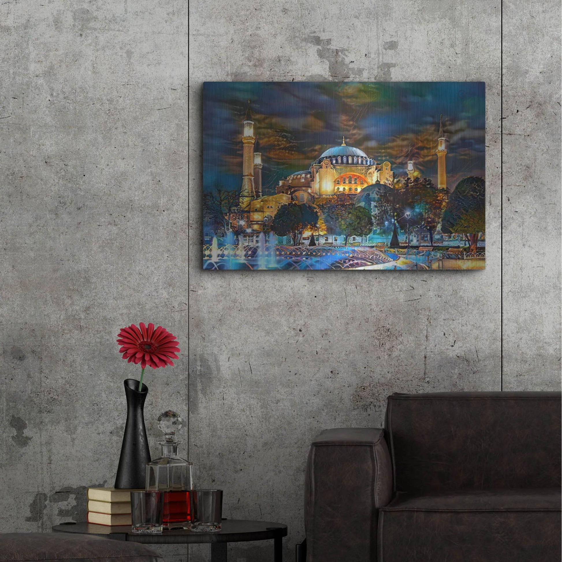 Luxe Metal Art 'Istanbul Turkey Hagia Sophia Fountain' by Pedro Gavidia, Metal Wall Art,36x24