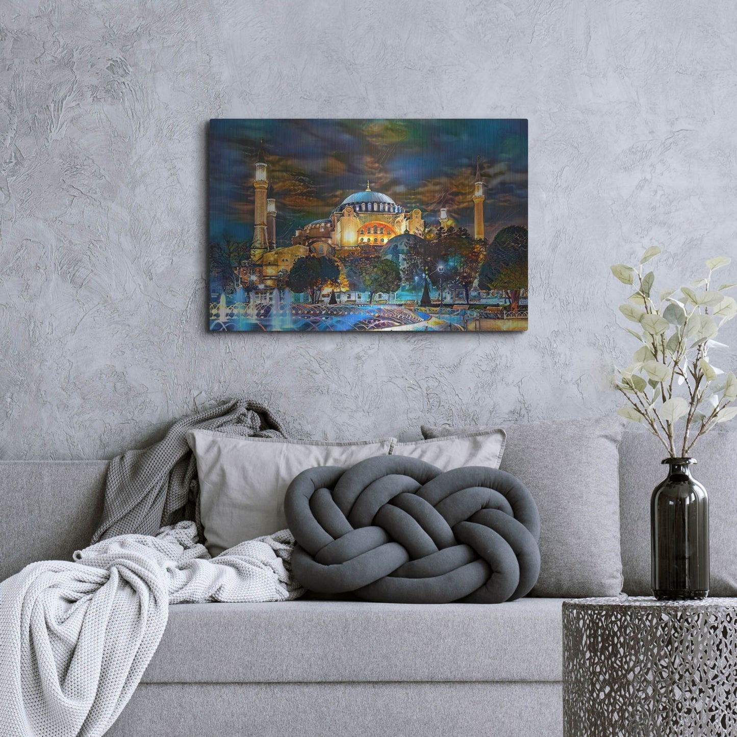 Luxe Metal Art 'Istanbul Turkey Hagia Sophia Fountain' by Pedro Gavidia, Metal Wall Art,36x24