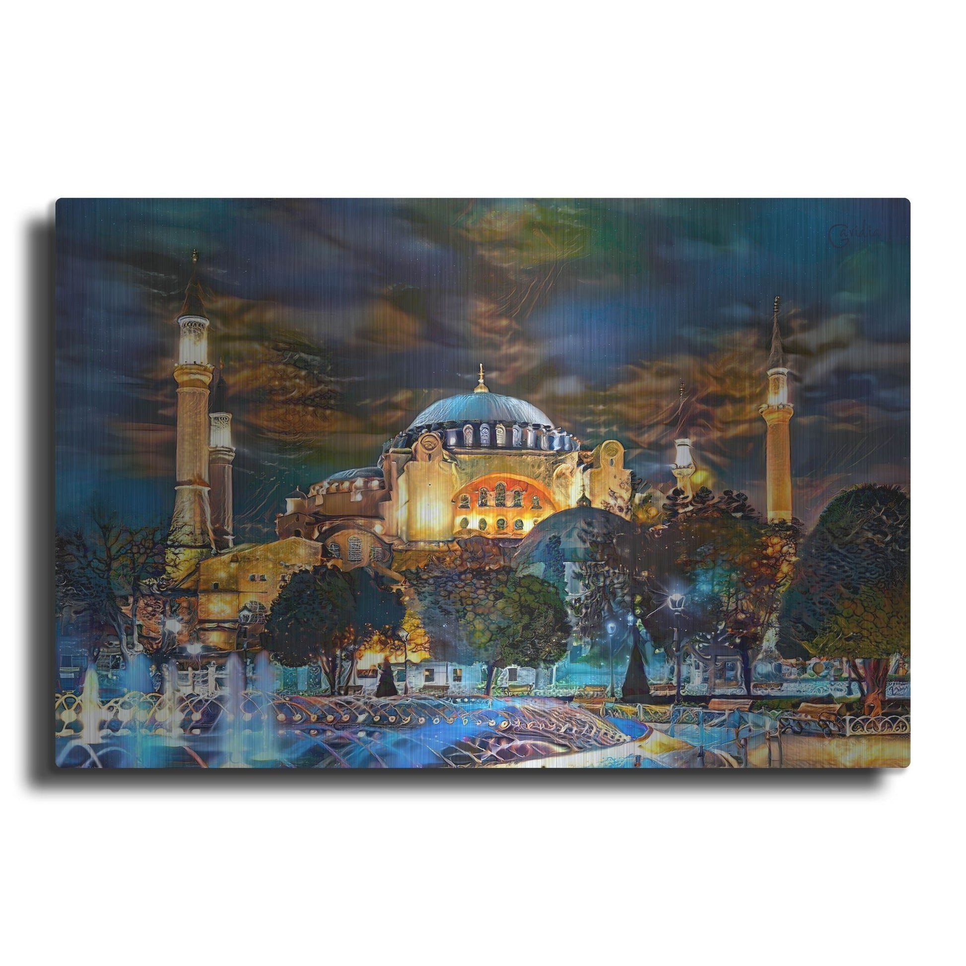 Luxe Metal Art 'Istanbul Turkey Hagia Sophia Fountain' by Pedro Gavidia, Metal Wall Art