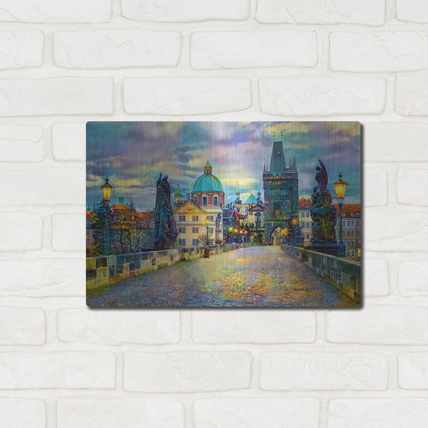 Luxe Metal Art 'Prague Czech Republic Charles Bridge' by Pedro Gavidia, Metal Wall Art,16x12