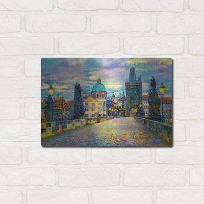 Luxe Metal Art 'Prague Czech Republic Charles Bridge' by Pedro Gavidia, Metal Wall Art,16x12