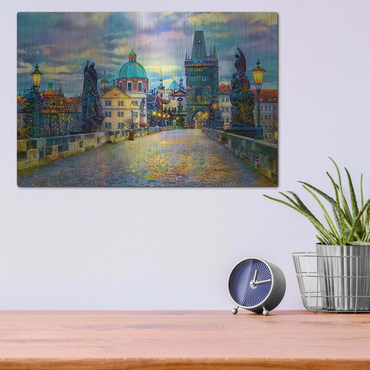 Luxe Metal Art 'Prague Czech Republic Charles Bridge' by Pedro Gavidia, Metal Wall Art,16x12