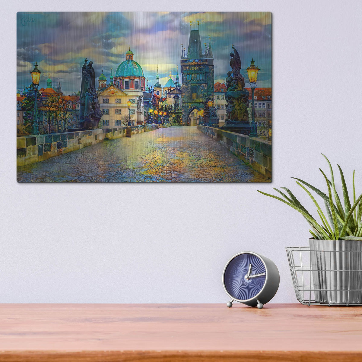 Luxe Metal Art 'Prague Czech Republic Charles Bridge' by Pedro Gavidia, Metal Wall Art,16x12