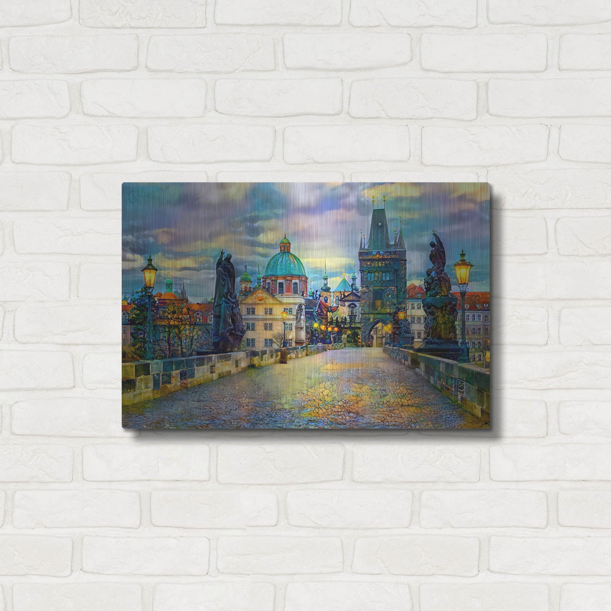 Luxe Metal Art 'Prague Czech Republic Charles Bridge' by Pedro Gavidia, Metal Wall Art,24x16