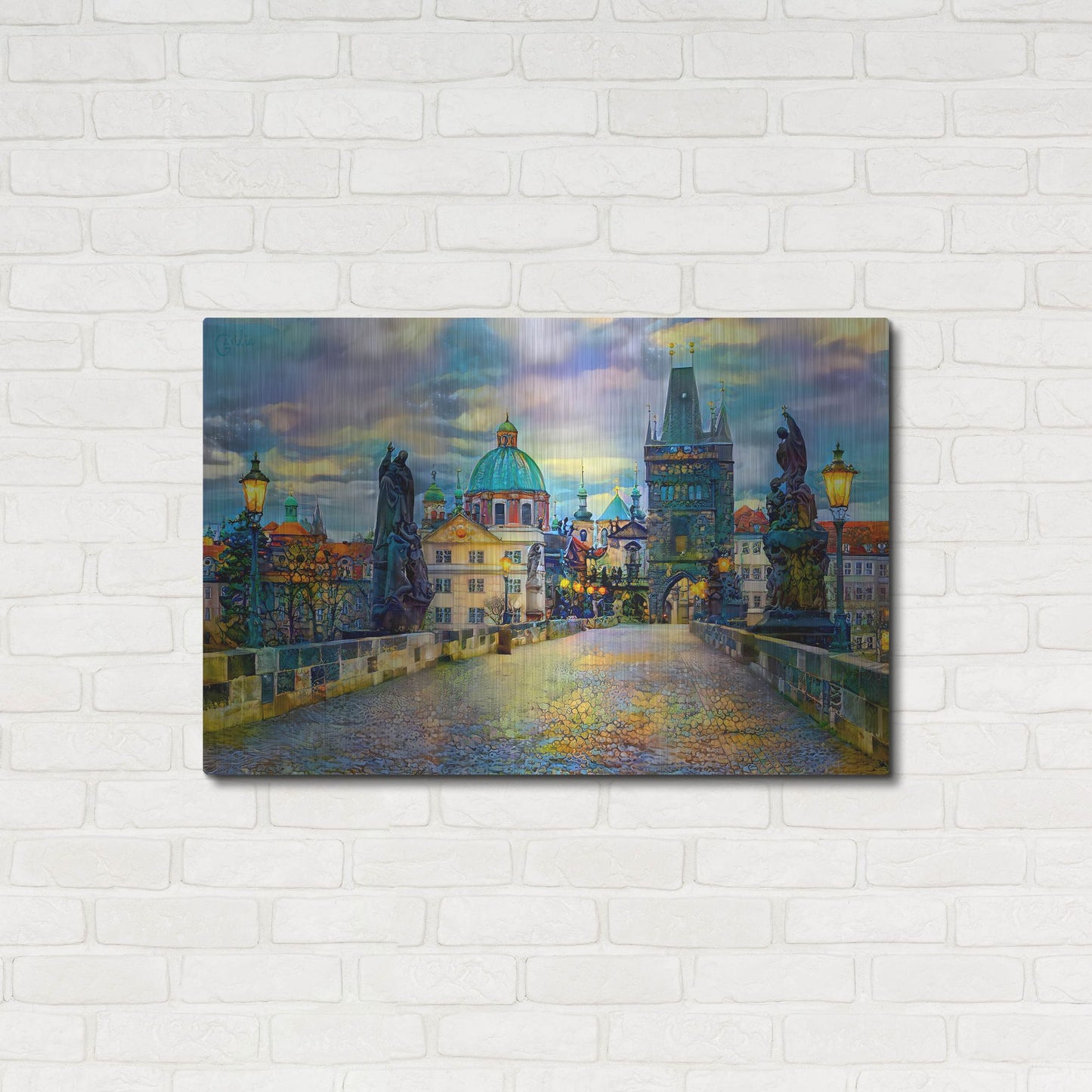 Luxe Metal Art 'Prague Czech Republic Charles Bridge' by Pedro Gavidia, Metal Wall Art,36x24