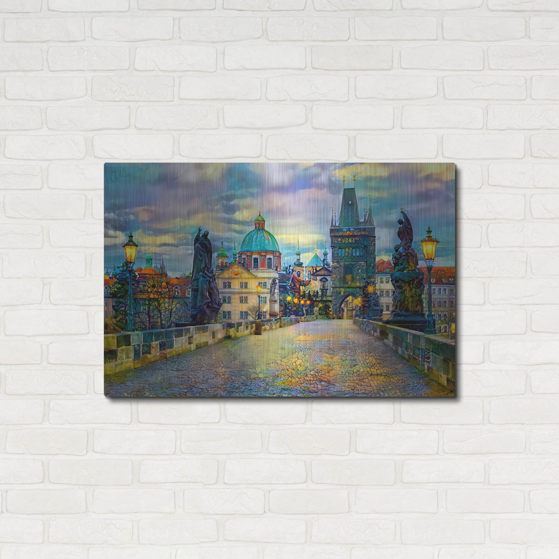 Luxe Metal Art 'Prague Czech Republic Charles Bridge' by Pedro Gavidia, Metal Wall Art,36x24