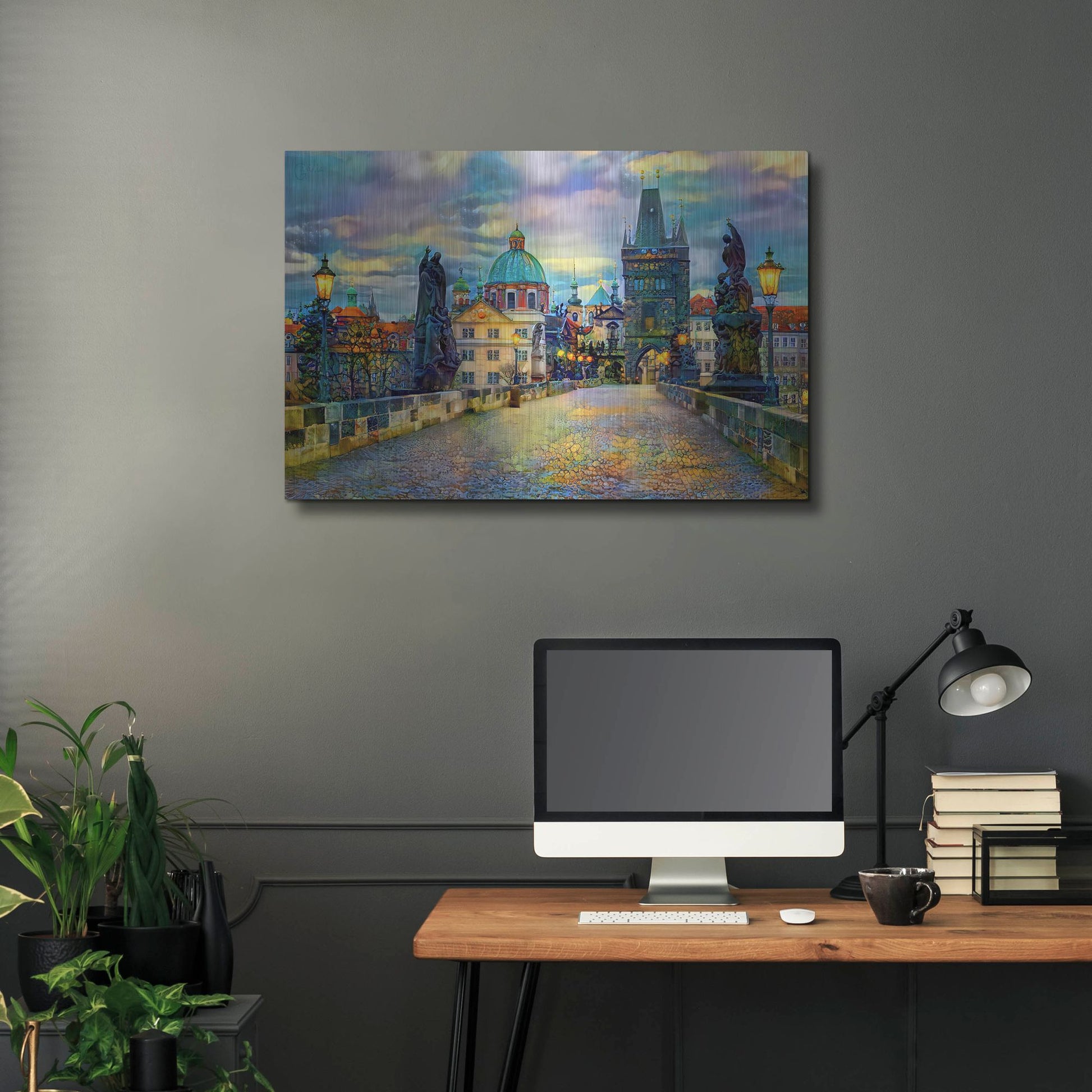 Luxe Metal Art 'Prague Czech Republic Charles Bridge' by Pedro Gavidia, Metal Wall Art,36x24