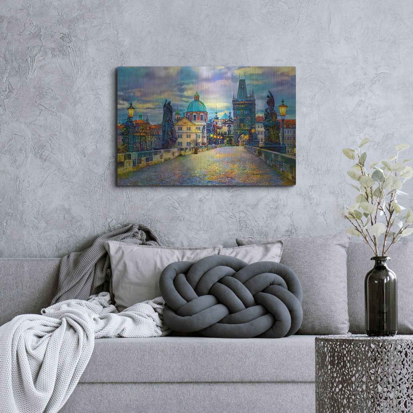 Luxe Metal Art 'Prague Czech Republic Charles Bridge' by Pedro Gavidia, Metal Wall Art,36x24