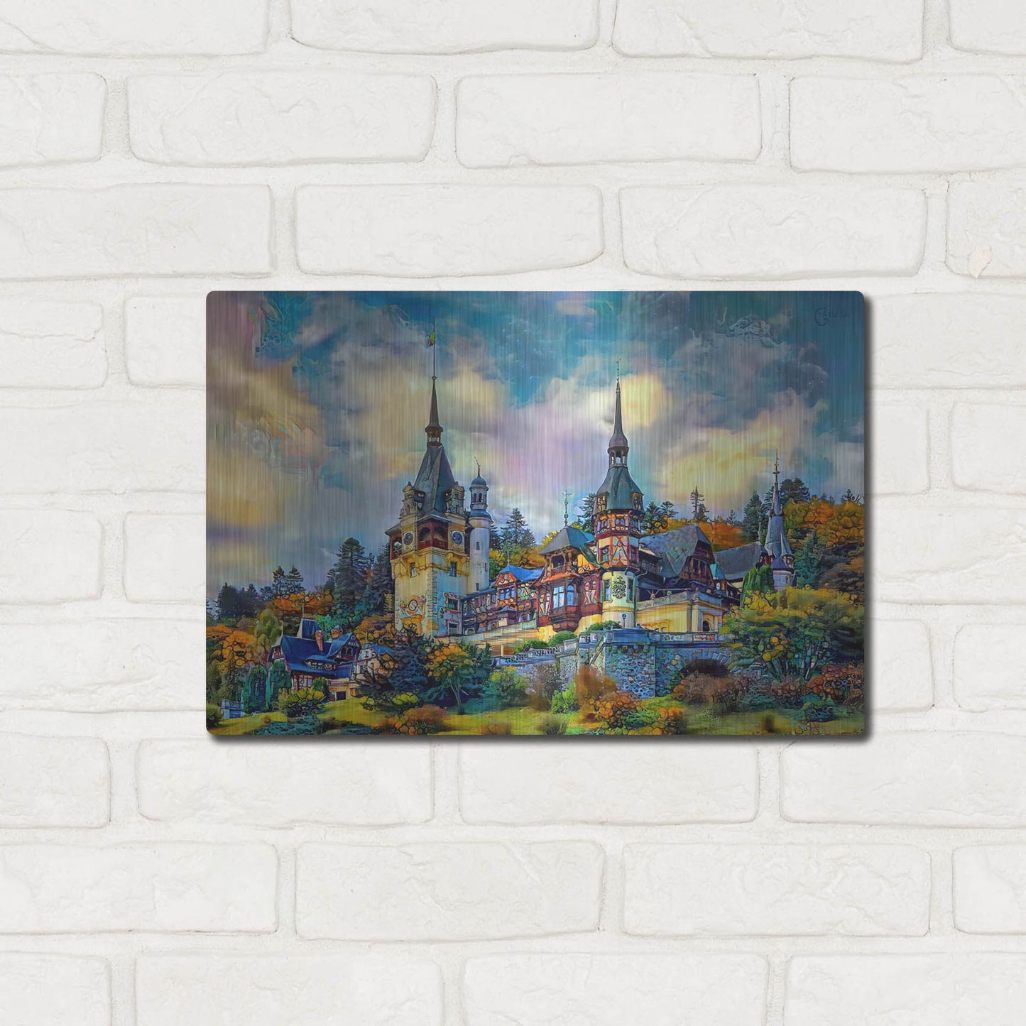 Luxe Metal Art 'Sinai Romania Peles Castle' by Pedro Gavidia, Metal Wall Art,16x12