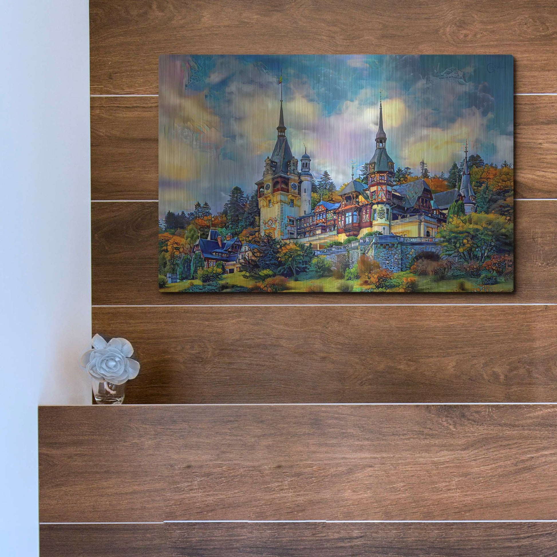 Luxe Metal Art 'Sinai Romania Peles Castle' by Pedro Gavidia, Metal Wall Art,16x12