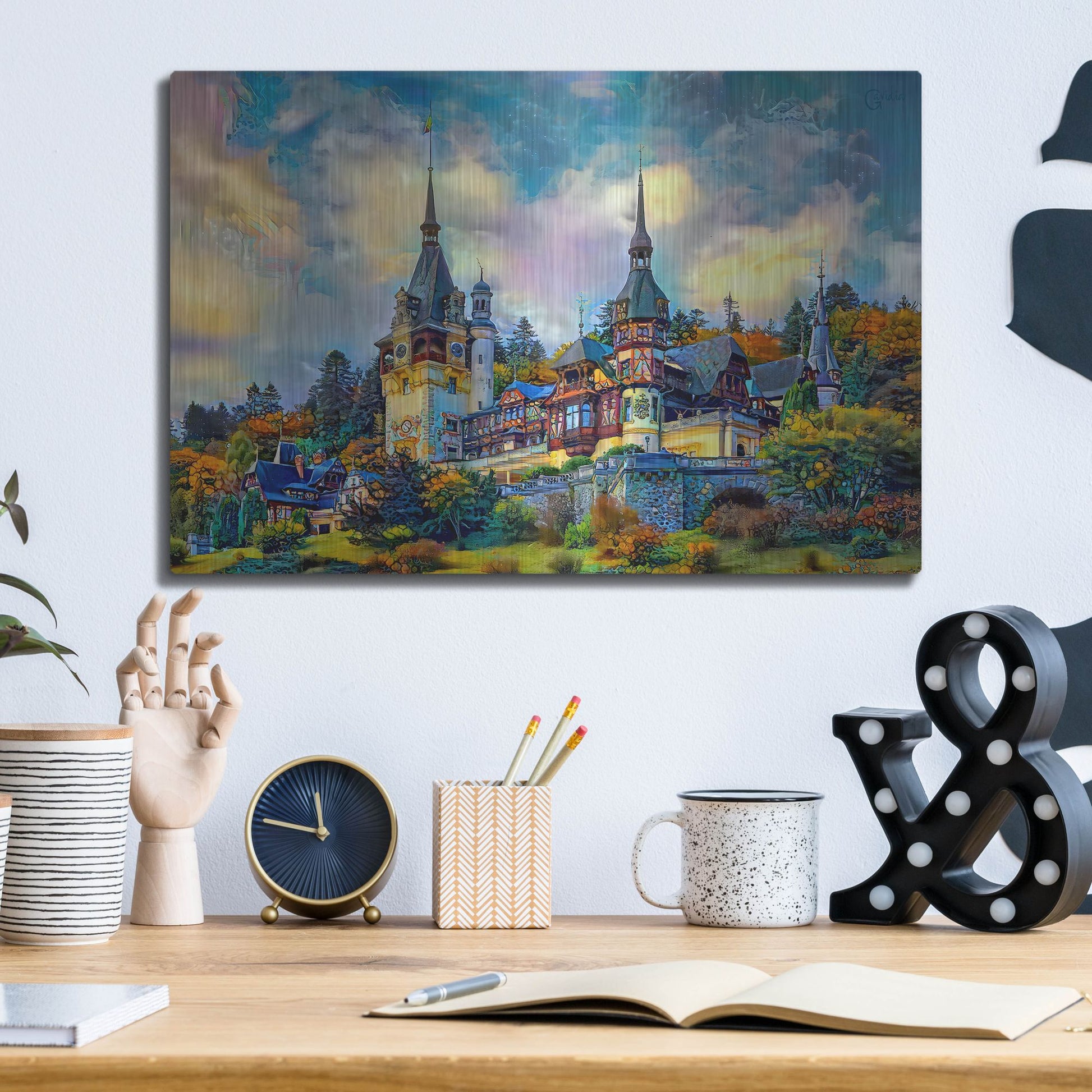 Luxe Metal Art 'Sinai Romania Peles Castle' by Pedro Gavidia, Metal Wall Art,16x12
