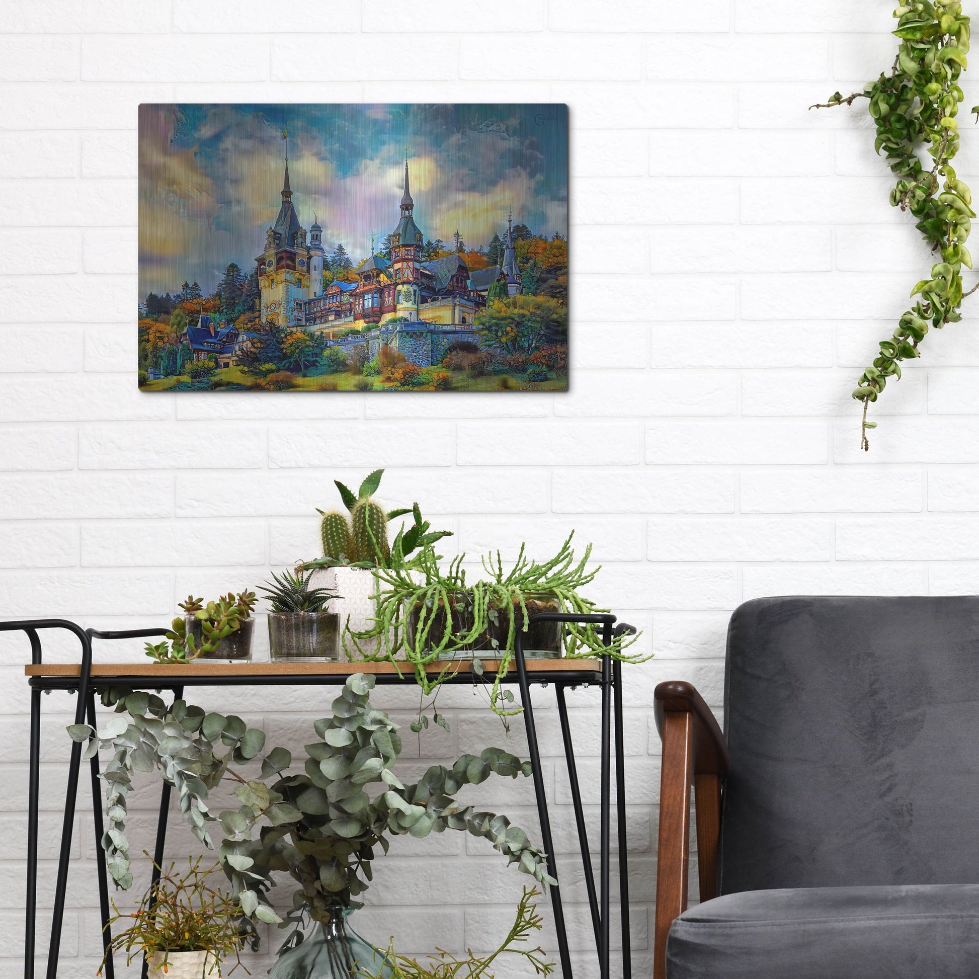 Luxe Metal Art 'Sinai Romania Peles Castle' by Pedro Gavidia, Metal Wall Art,16x12