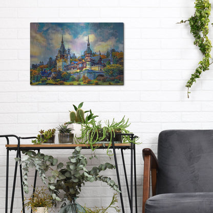 Luxe Metal Art 'Sinai Romania Peles Castle' by Pedro Gavidia, Metal Wall Art,16x12