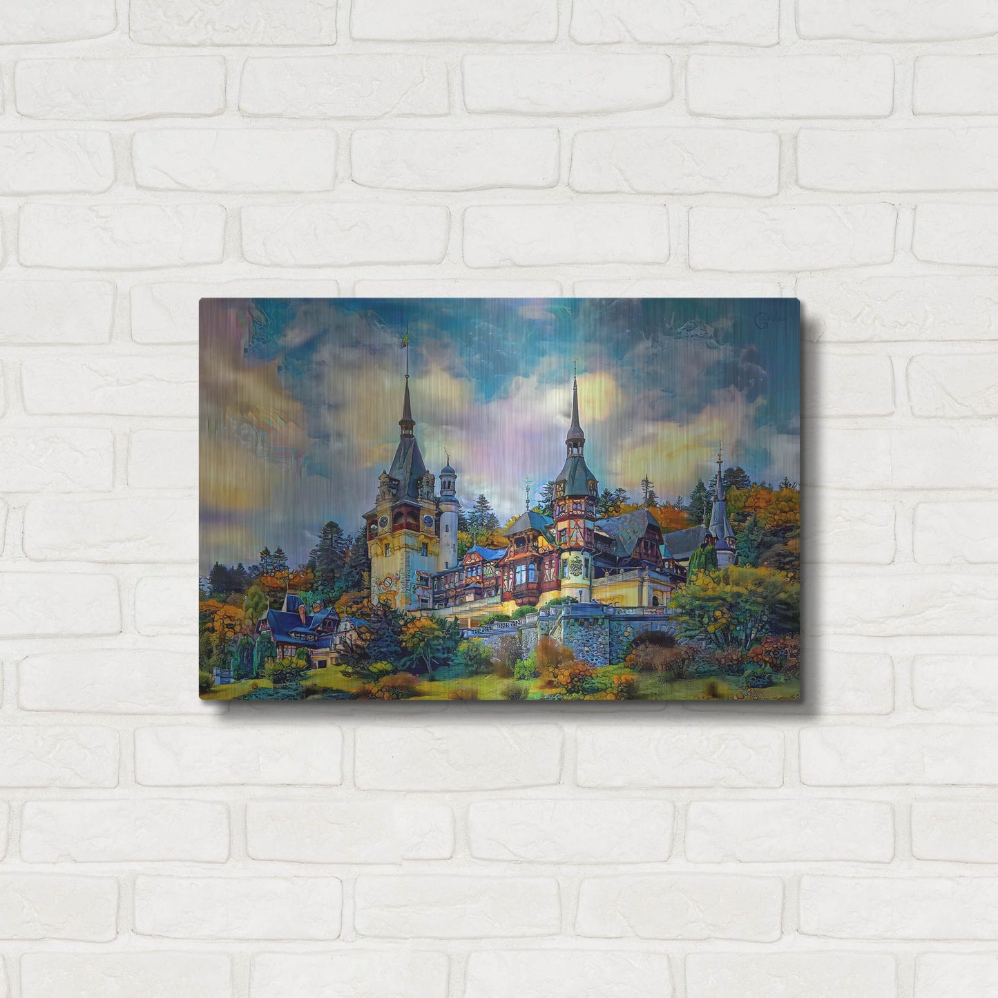 Luxe Metal Art 'Sinai Romania Peles Castle' by Pedro Gavidia, Metal Wall Art,24x16