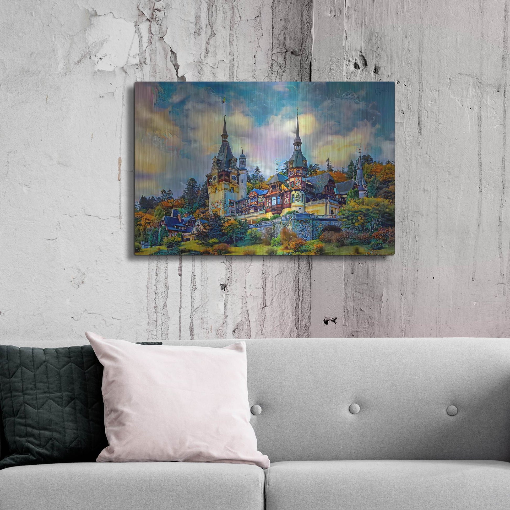 Luxe Metal Art 'Sinai Romania Peles Castle' by Pedro Gavidia, Metal Wall Art,36x24