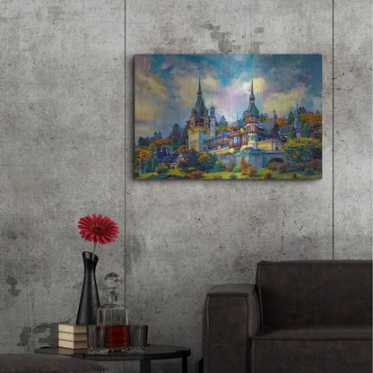 Luxe Metal Art 'Sinai Romania Peles Castle' by Pedro Gavidia, Metal Wall Art,36x24