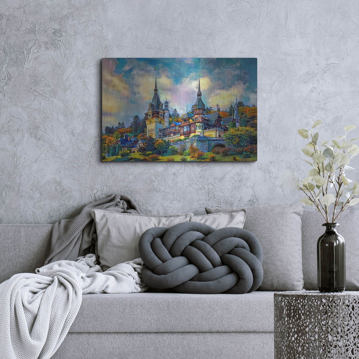 Luxe Metal Art 'Sinai Romania Peles Castle' by Pedro Gavidia, Metal Wall Art,36x24