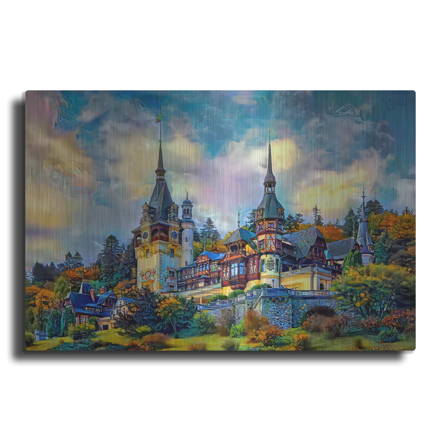 Luxe Metal Art 'Sinai Romania Peles Castle' by Pedro Gavidia, Metal Wall Art