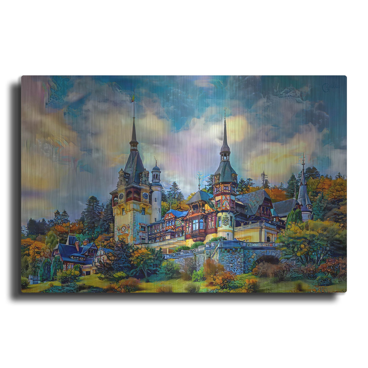 Luxe Metal Art 'Sinai Romania Peles Castle' by Pedro Gavidia, Metal Wall Art