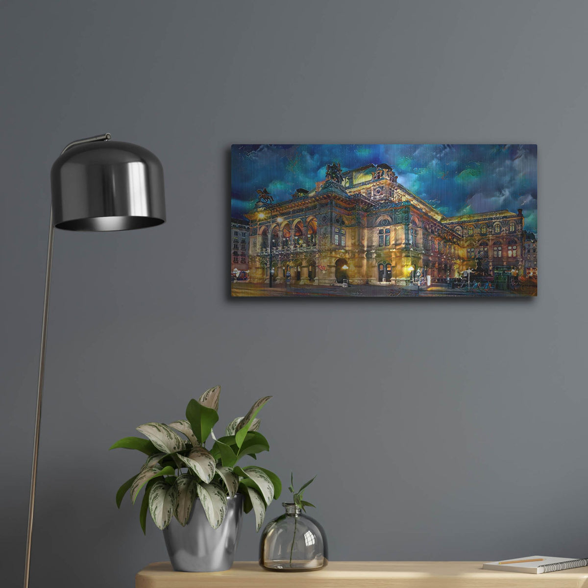 Luxe Metal Art 'Vienna Austria Opera House' by Pedro Gavidia, Metal Wall Art,24x12