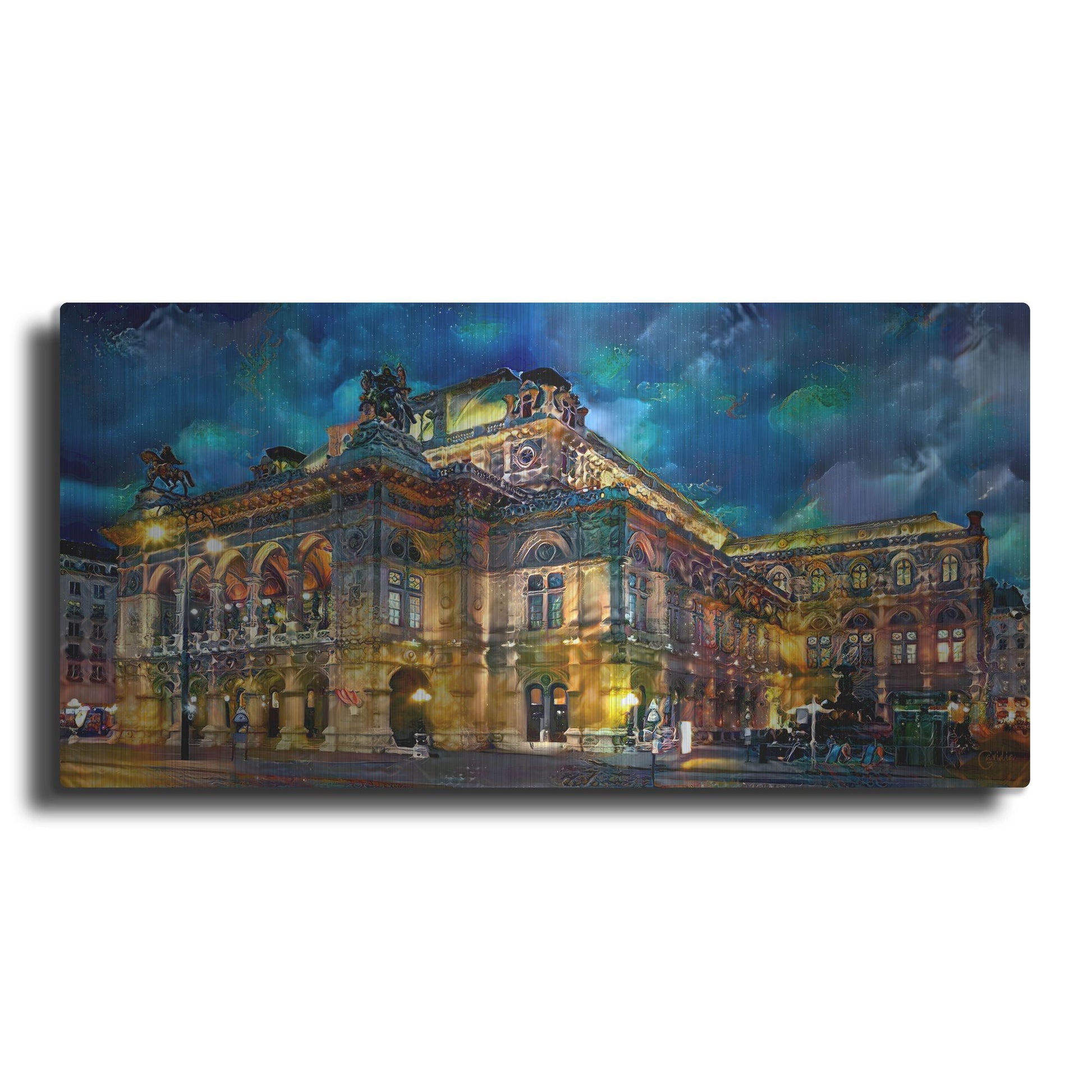 Luxe Metal Art 'Vienna Austria Opera House' by Pedro Gavidia, Metal Wall Art,24x12