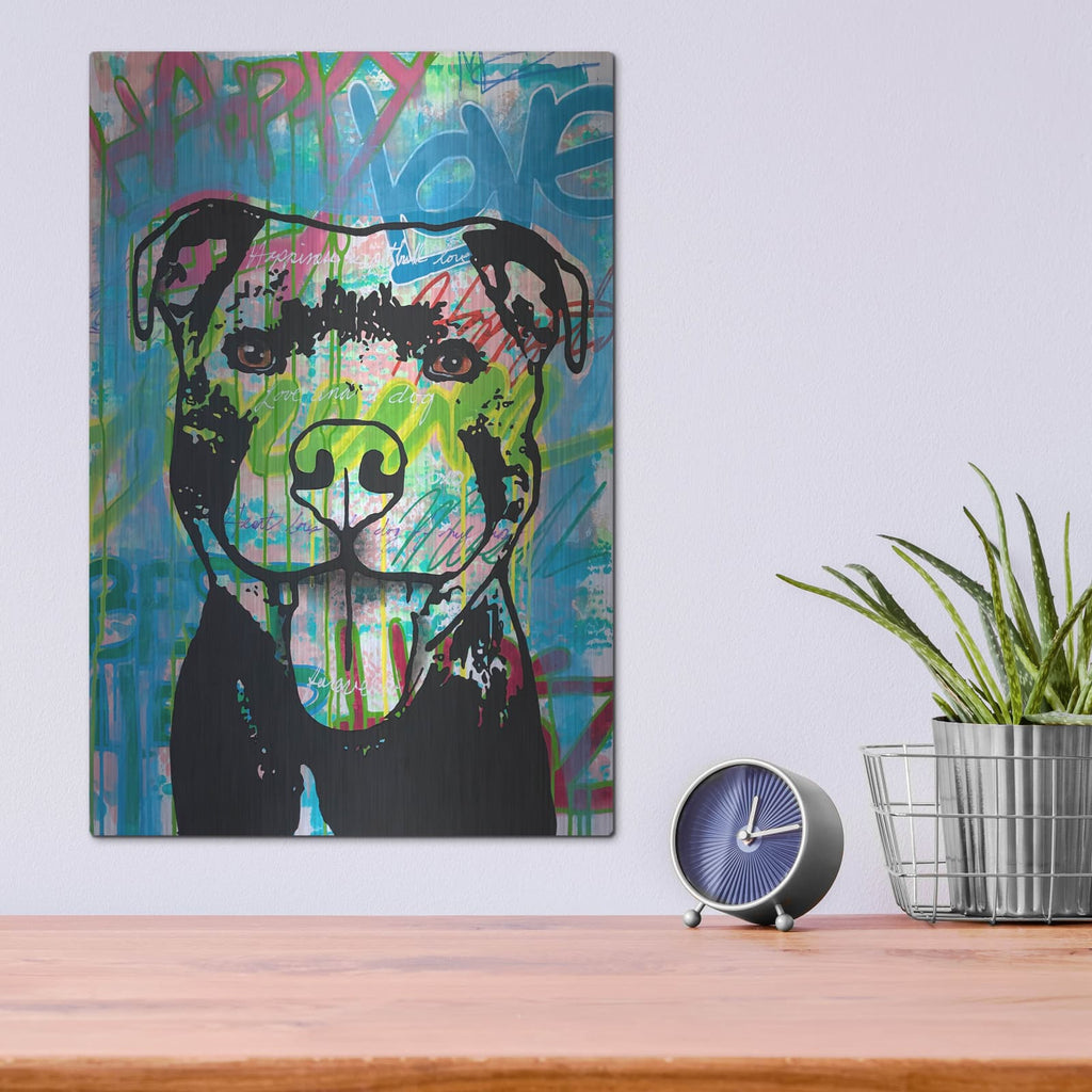 'Happy Love Pitbull' by Dean Russo – Metal Wall Art, 12x16 room view