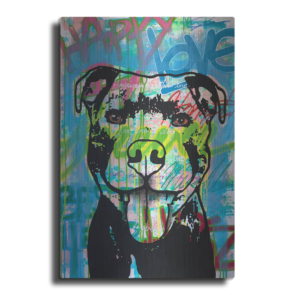 'Happy Love Pitbull' by Dean Russo – Metal Wall Art